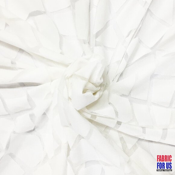 Tumbled Big Pebble Design Mesh White Polyester Fabric 58" Wide - Picture 5 of 5